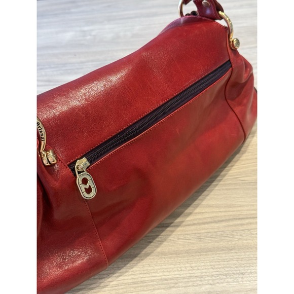 Marino Orlandi Red Embossed Leather Shoulder Bag Floral Tooled Gold Hardware - Picture 10 of 14
